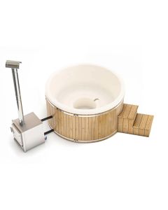 Houtgestookte hottub Extern - rond - 4-6 personen - Wit
