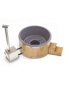 Houtgestookte hottub Extern - rond - 6-8 personen - Grijs