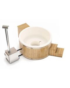 Houtgestookte hottub Extern met filteraansluiting - rond - 4-6 personen - Wit