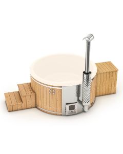 Houtgestookte hottub Intern met filteraansluiting - rond - 5-6 personen - Wit