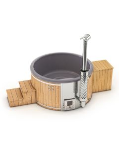 Houtgestookte hottub Intern met filteraansluiting - rond - 5-6 personen - Grijs