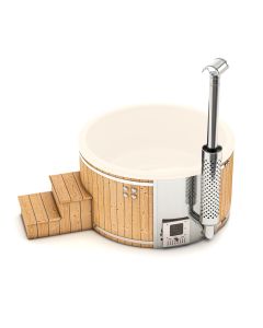 Houtgestookte hottub Intern - rond - 5-6 personen - Wit