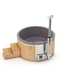 Houtgestookte hottub Intern - rond - 5-6 personen - Grijs